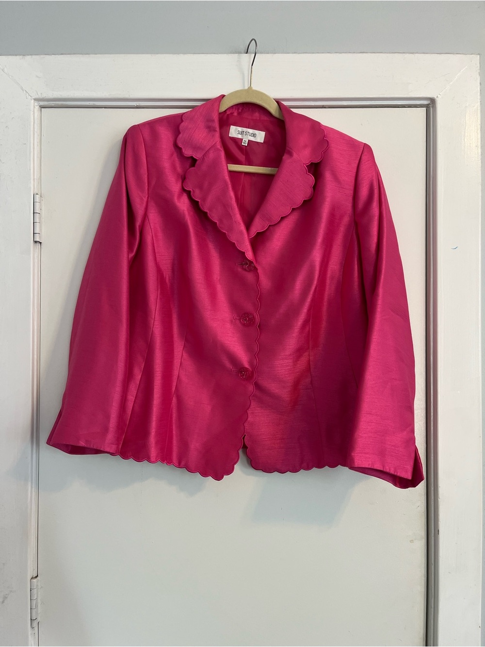 Vintage Suit Studio Pink Scalloped Blazer office jacket Barbie Elle woods 16W